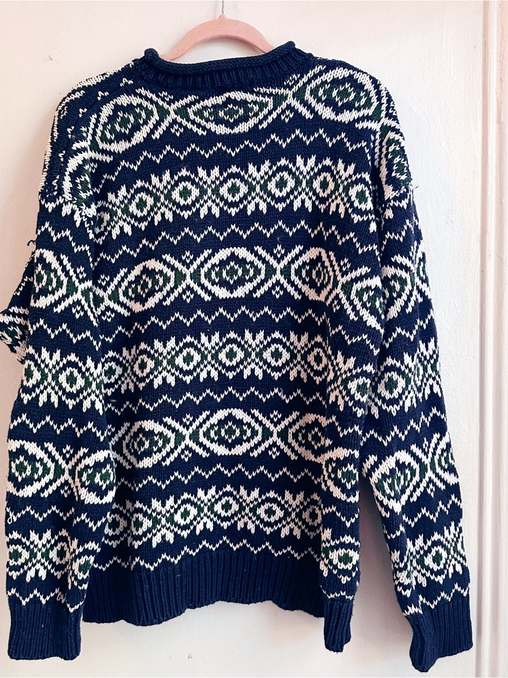 Vintage Gap 100% Cotton Navy and Cream Roll Neck Fair Isle Sweater mens large - Picture 6 of 6
